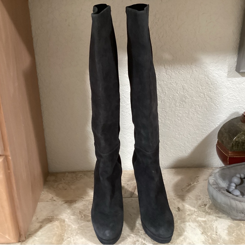 Stewart Weitzman Skyline Platform Black Suede Boots Size 7.5